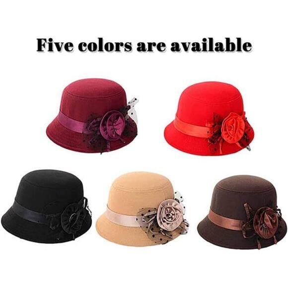 Vintage Felt Cloche Hat Winter Floral Fedora Bucket Hat Bowler Hats - Picture 6 of 6